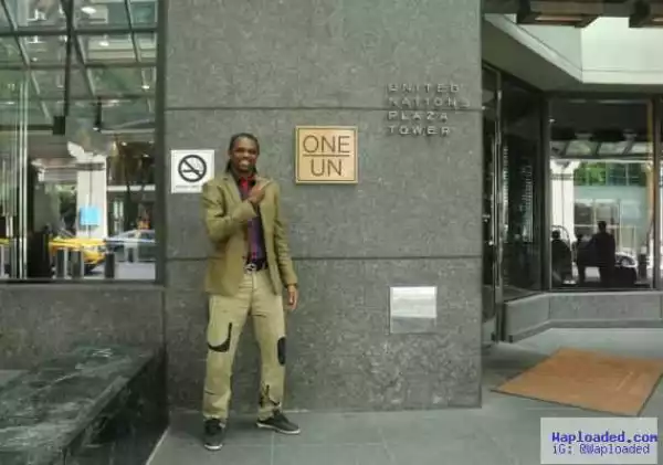 Kanu Nwankwo pictured at UN building in New York